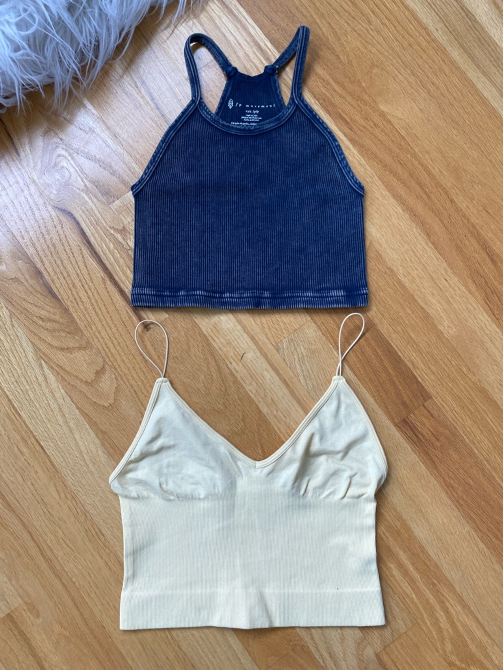 Free People Navy Ribbed Crop Tank & Cream Seamless Cami